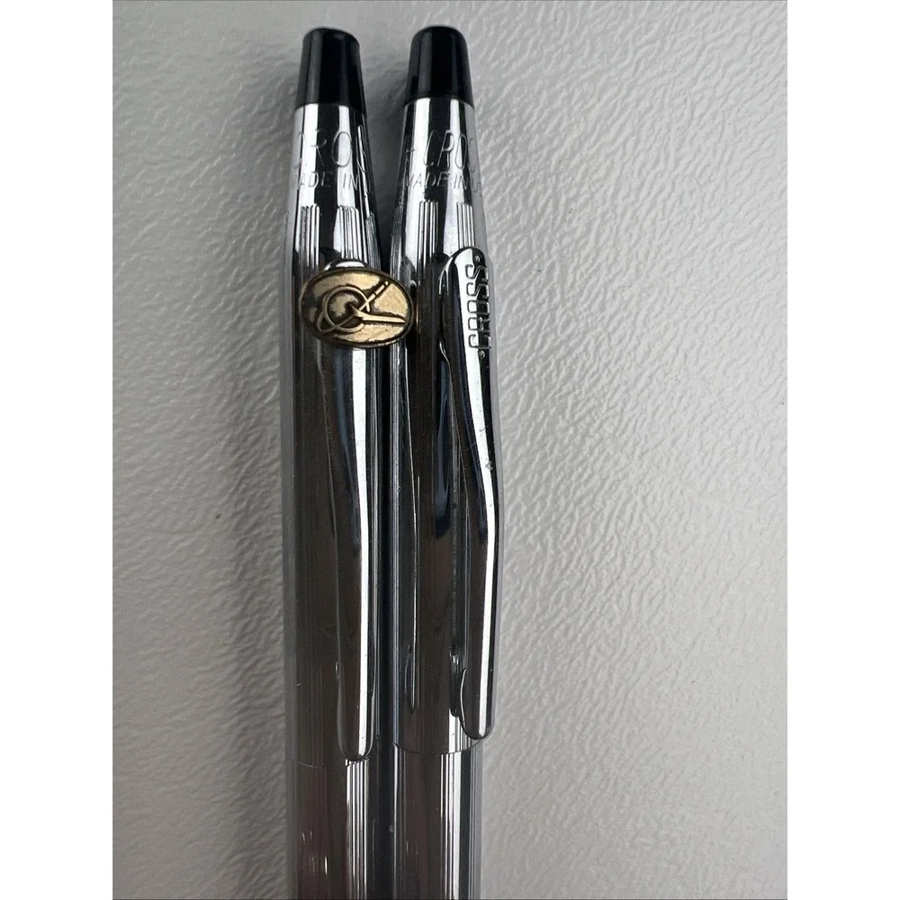 Vintage Cross Chrome Ballpoint Pen and Mechanical Pencil Set Made in USA Emblem